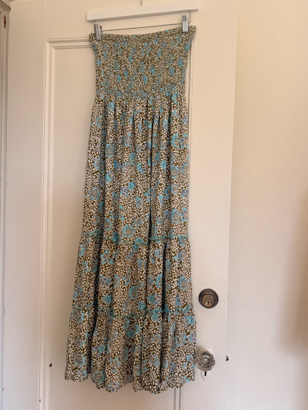 Beautiful Smocked Floral Strapless Maxi Dress